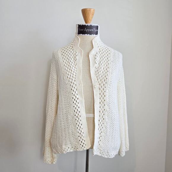 Ann Taylor Ivory Lace Crochet Sweater Cardigan Sz MP (710) - Picture 2 of 14